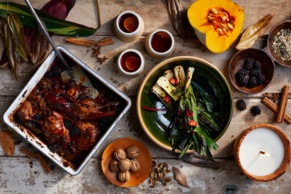 Autumn BBQ recipe, seasonal barbecue recipes, BBQ recipe with blackberries, roasted duck on the BBQ, Autumn fire pit recipes, outdoor cooking in the Autumn, outdoor dining in the Autumn, slow braised duck