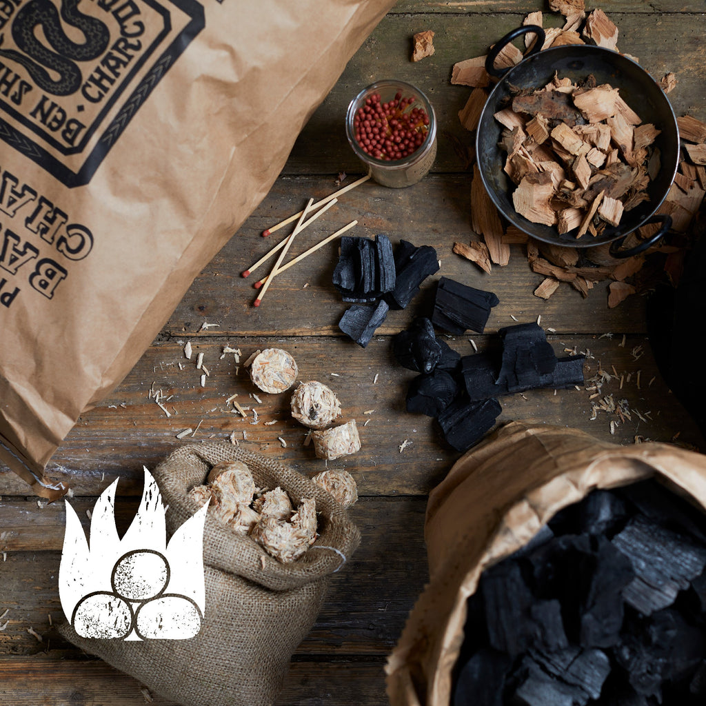 sustainable barbecue charcoal, sustainable BBQ charcoal, British charcoal, eco firelighters, natural firelighters, British apple wood chips, wood chips for smoking, handmade matches, traditional charcoal, British lumpwood charcoal, British BBQ lumpwood